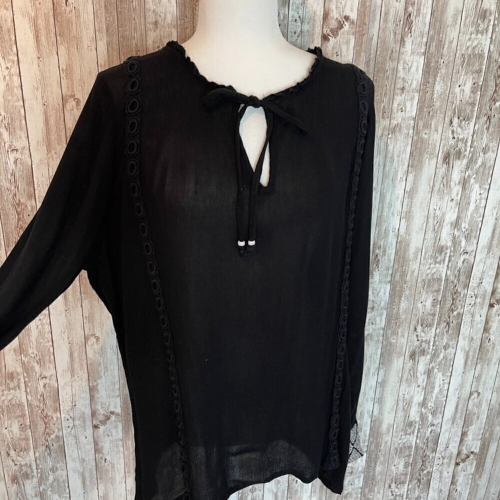 Charming Charlie Black Gauzy Blouse with Embellished Cuffs size XL
